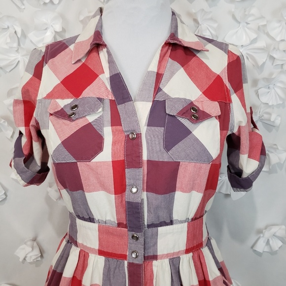 Prototype Plaid Snap Button Dress W/Pockets Sz L - Picture 2 of 7